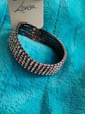 LOVISA DRAMATIC Clear Rhinestone  5 ROW WIDE STRETCH BRACELET**NEW!
